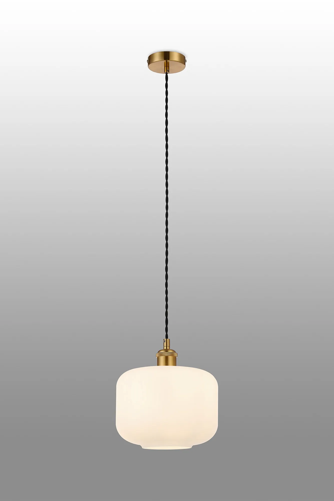 Cawdor Single Pendant, 1 Light E27, Gilt Bronze/Black/Opal Pumpkin Glass DK1141  Deco Cawdor